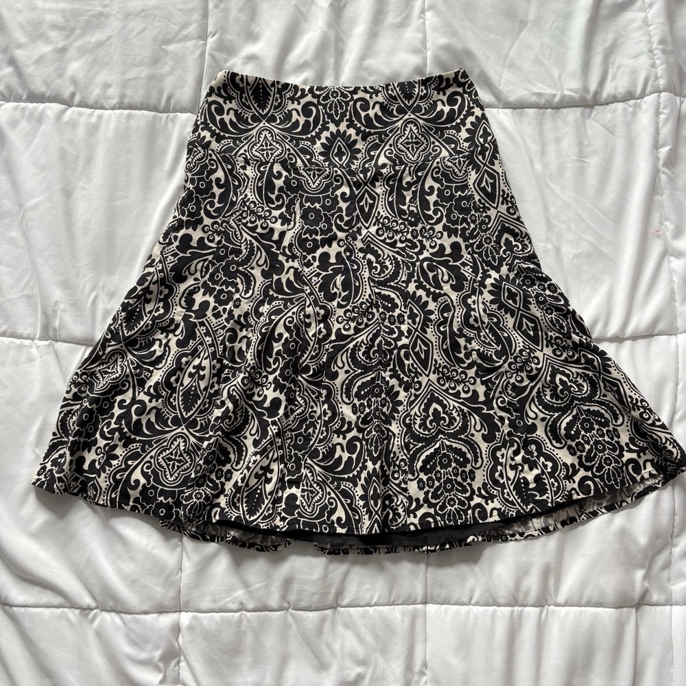 Vintage Skirt Knee Length Womens 0 100% Silk Black Paisley Fairy Whimsy Witchy